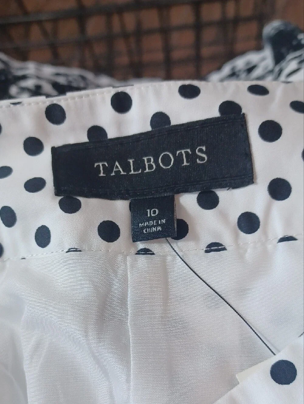 NWT Talbots White Polka Dot Skater Skirt with Black Embroidered Hem